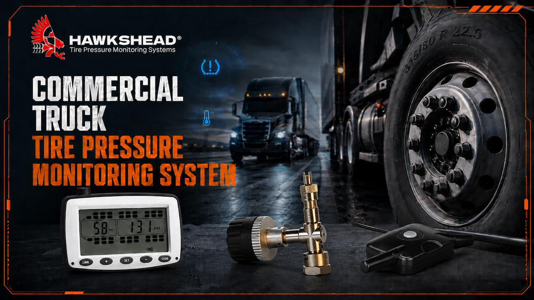 Commercial truck tire pressure monitoring system with TPMS monitor and brass sensors for fleet tire safety