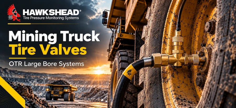 Learn about mining truck tire valves, OTR valve systems, large bore connections, swivel valves, spuds and TPMS compatibility for heavy-duty mining applications.