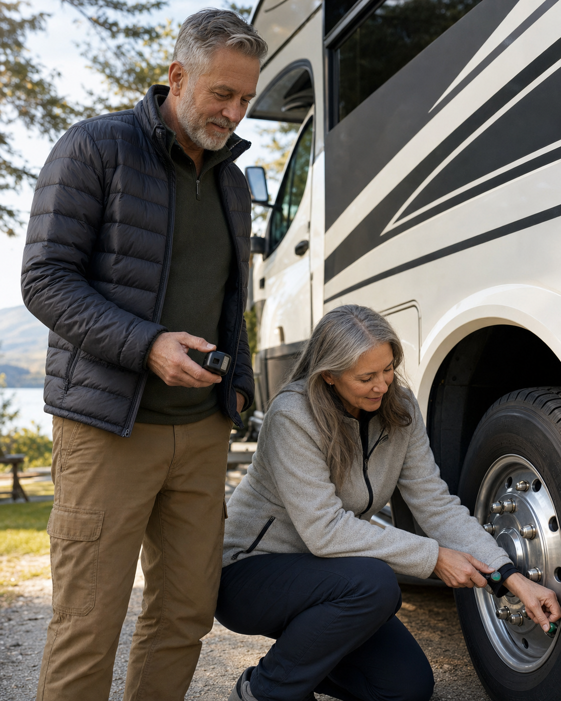 HawksHead customers checking a motorhome tire pressure monitoring system