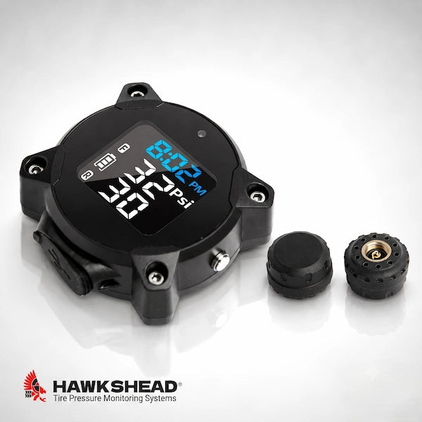 Wireless motorcycle tire pressure monitoring system with external 