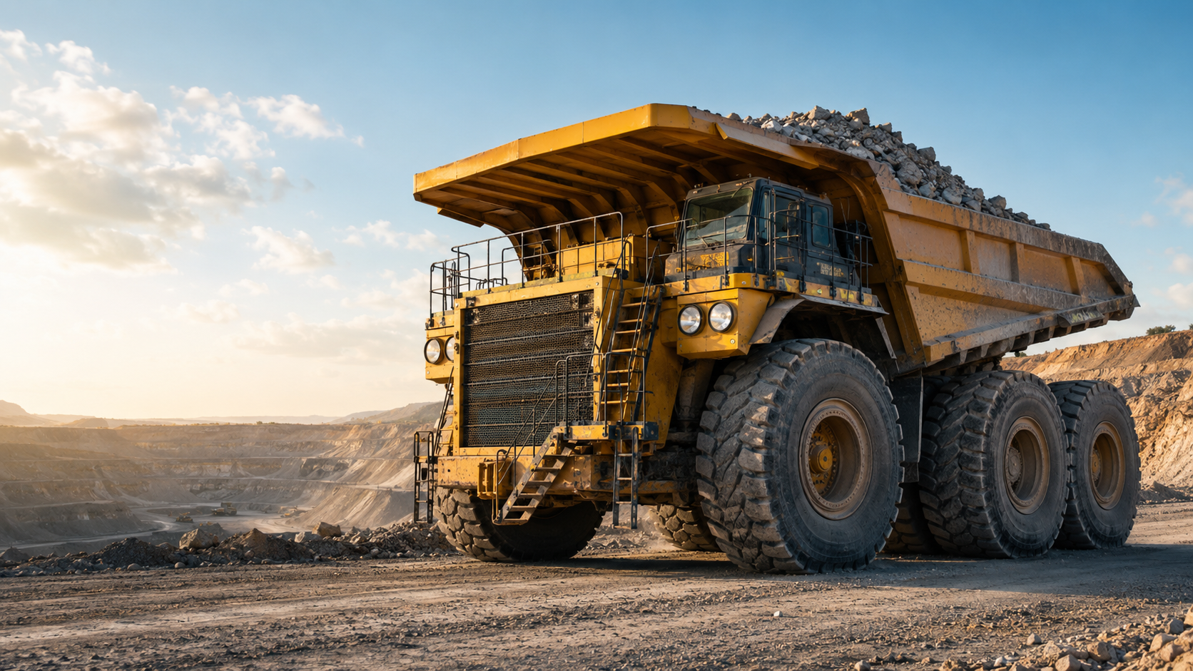 Mining truck with an industrial tire pressure monitoring system